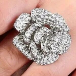 Silver Rhinestone Camelia Ring